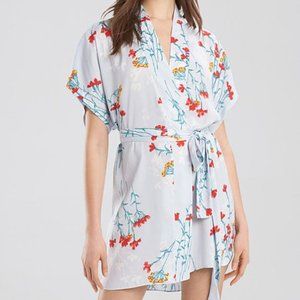 Josie Natori Meadow Robe Wrap  Loungewear Silver Blue Sz M NWT